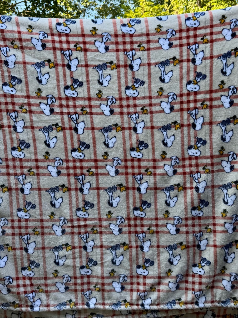 Berkshire Soft Beige Plaid Snoopy and Woodstock Fleece Blanket ❤️